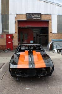 Camaro Black with orange stripes