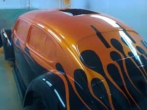 Black V8 Beetle with Orange Flame