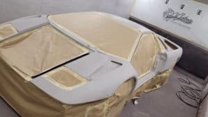 process of yellow Lamborghini Diablo repainting