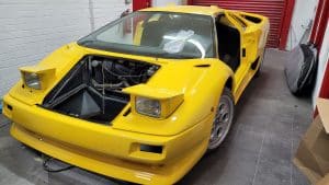 yellow Lamborghini Diablo repainting process